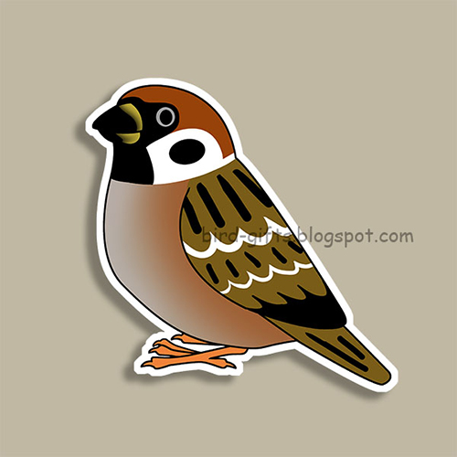 Cute fluffy eurasian tree sparrow cartoon drawing Magnet