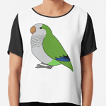 Cute fluffy wild green quaker parrot cartoon drawing Chiffon Top