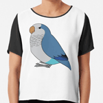 Cute fluffy blue quaker parrot cartoon drawing Chiffon Top