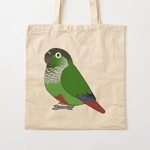 Cute fluffy normal green-cheeked conure parrot cartoon drawing Tote Bag