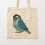Cute fluffy blue green-cheeked conure parrot cartoon drawing Tote Bag