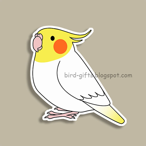 Cute fluffy white lutino cockatiel parrot cartoon drawing Magnet