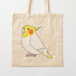 Cute fluffy white lutino cockatiel parrot cartoon drawing Tote Bag