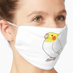 Cute fluffy white lutino cockatiel parrot cartoon drawing Mask