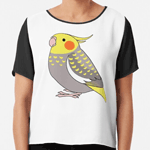 Cute fluffy cinnamon pearl cockatiel parrot cartoon drawing Chiffon Top