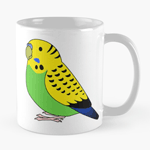Cute fluffy green budgie parakeet parrot cartoon drawing Mug