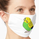 Cute fluffy green budgie parakeet parrot cartoon drawing Mask