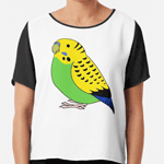 Cute fluffy green budgie parakeet parrot cartoon drawing Chiffon Top