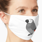 Cute fluffy congo african grey parrot cartoon drawing Mask