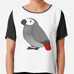 Cute fluffy congo african grey parrot cartoon drawing Chiffon Top