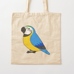 Cute fluffy blue and gold macaw parrot cartoon drawing Tote Bag