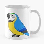 Cute fluffy blue and gold macaw parrot cartoon drawing Mug