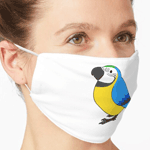 Cute fluffy blue and gold macaw parrot cartoon drawing Mask