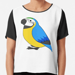 Cute fluffy blue and gold macaw parrot cartoon drawing CT-Shirt