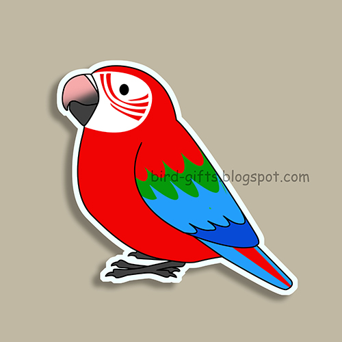 Cute fluffy red and green winged macaw parrot cartoon drawing Magnet