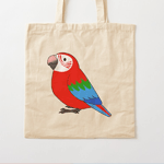 Cute fluffy red and green winged macaw parrot cartoon drawing Tote Bag