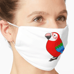 Cute fluffy red and green winged macaw parrot cartoon drawing Mask