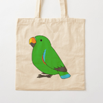 Cute fluffy male green eclectus parrot cartoon drawing Tote Bag