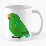 Cute fluffy male green eclectus parrot cartoon drawing Mug