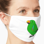 Cute fluffy male green eclectus parrot cartoon drawing Mask