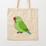 Cute fluffy wild green indian ring-necked parrot cartoon drawing Tote Bag