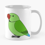 Cute fluffy wild green indian ring-necked parrot cartoon drawing Mug