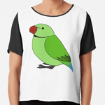Cute fluffy wild green indian ring-necked parrot cartoon drawing Chiffon Top