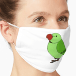 Cute fluffy wild green indian ring-necked parrot cartoon drawing Mask
