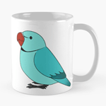 Cute fluffy blue indian ring-necked parrot cartoon drawing Mug