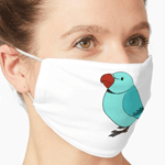 Cute fluffy blue indian ring-necked parrot cartoon drawing Mask