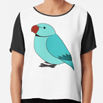 Cute fluffy blue indian ring-necked parrot cartoon drawing Chiffon Top