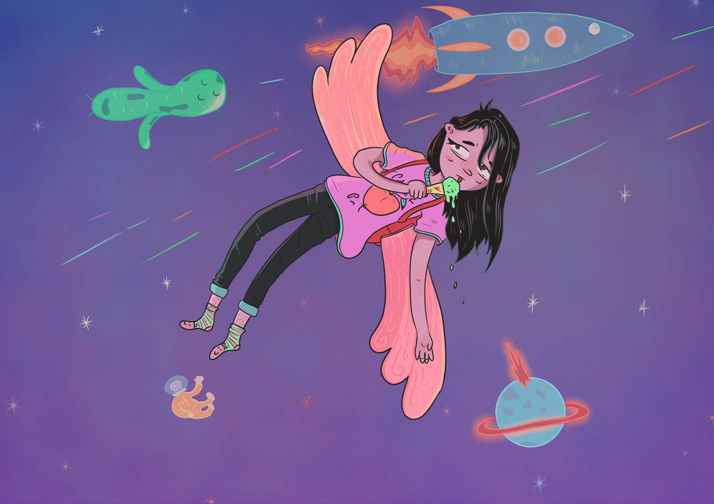 Sad Space Racket Cartoon Sad Girl Flying in Space by vampirePB on DeviantArt