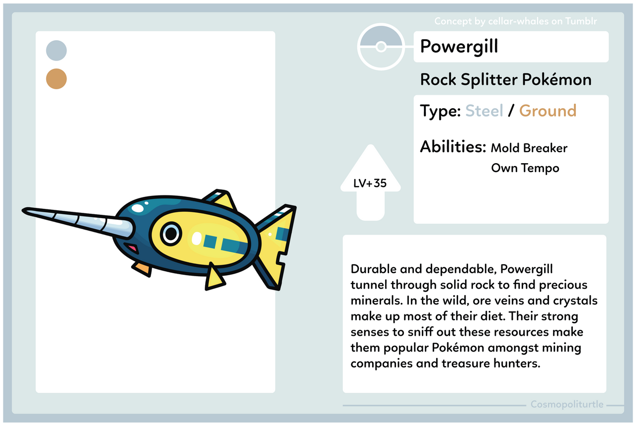 Fakemon #191 - Powergill by Cosmopoliturtle on DeviantArt