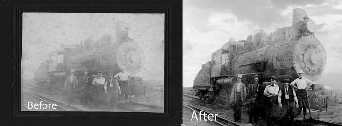 Before and after antique photo restoration