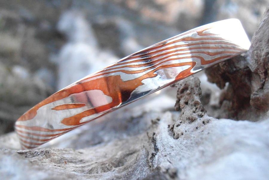 Mokume Gane silver and copper bangle view 2