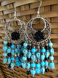 Black rose and sugar skull dangle earrings