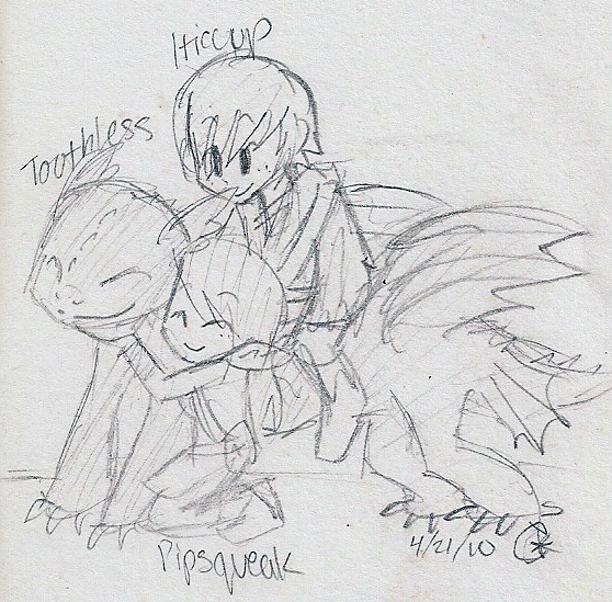 Hiccup, Toothless, and Pips
