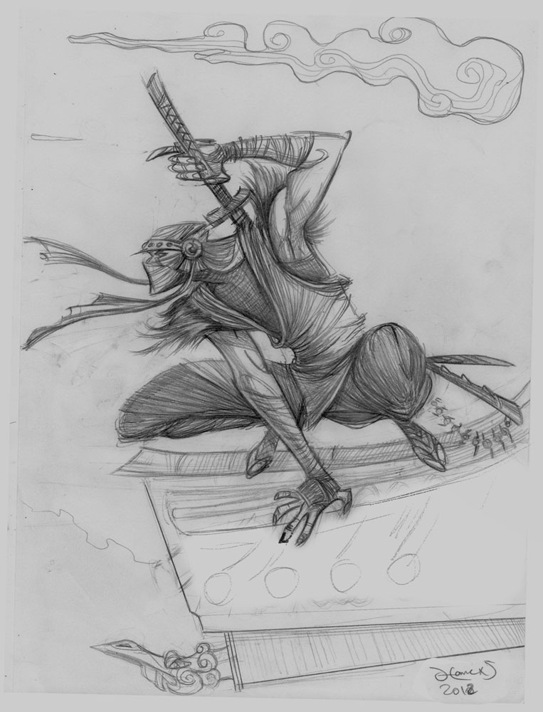 Ninja on the Roof-sketch