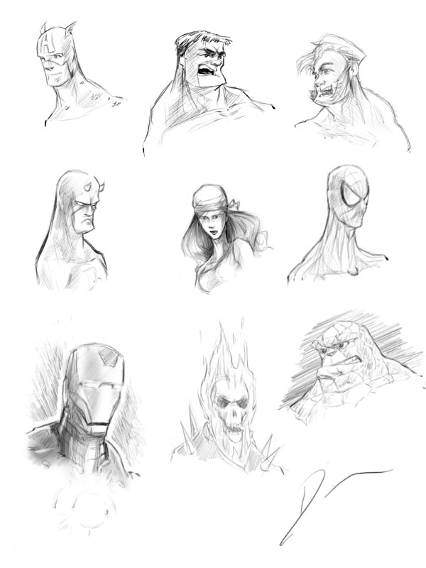 Marvel Heroes Head Sketches