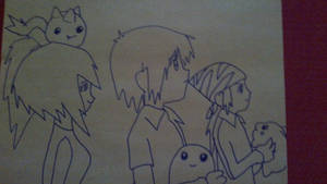 Daisuke, Koichi, Koji and baby digimon