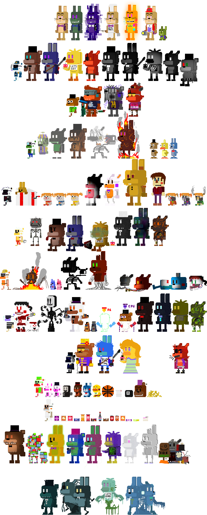 Five Nights at Freddy's animatronics sprites by Chaosian01