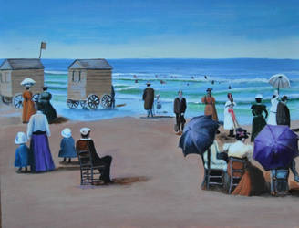 On The Beach Victorian times acrylic on canvas