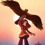 Mongolian Girl with her eagle