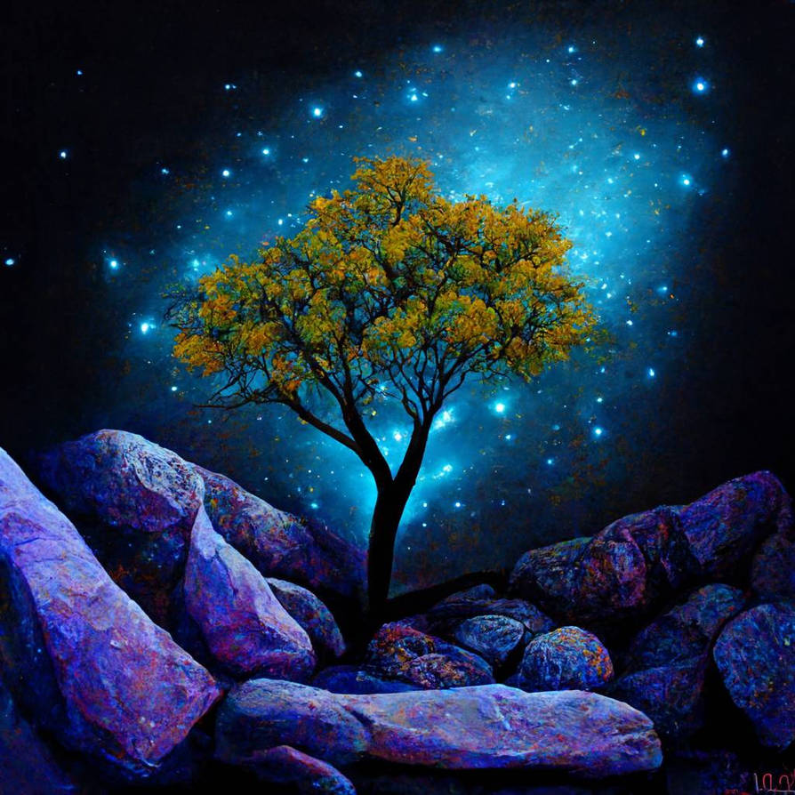 Magical tree on rocks by TheNocturnalSpirit on DeviantArt