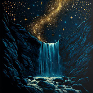 Waterfall with a starry sky 