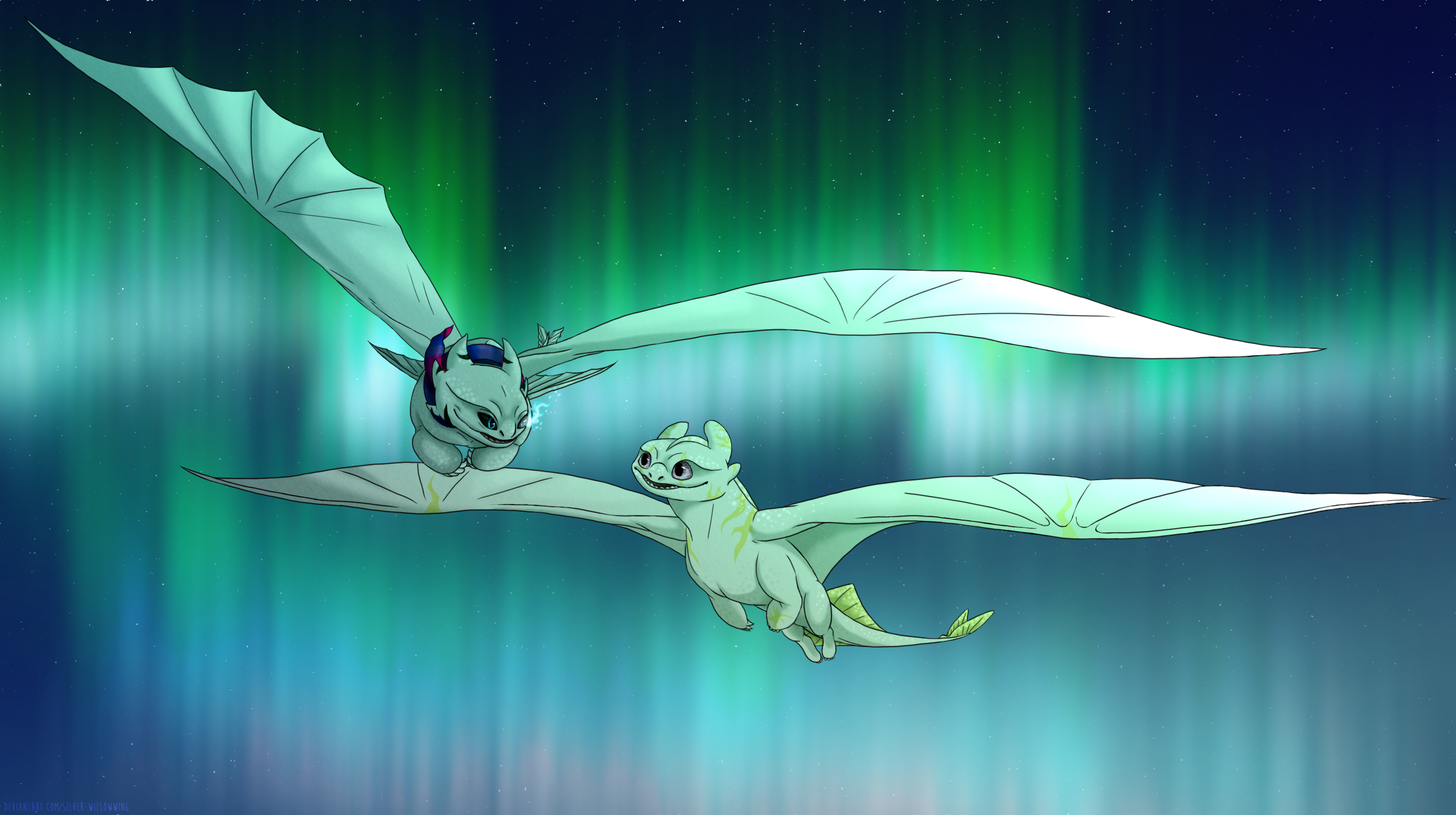 picture Toothless And Light Fury Flying Together polar night flight by silver willowwing