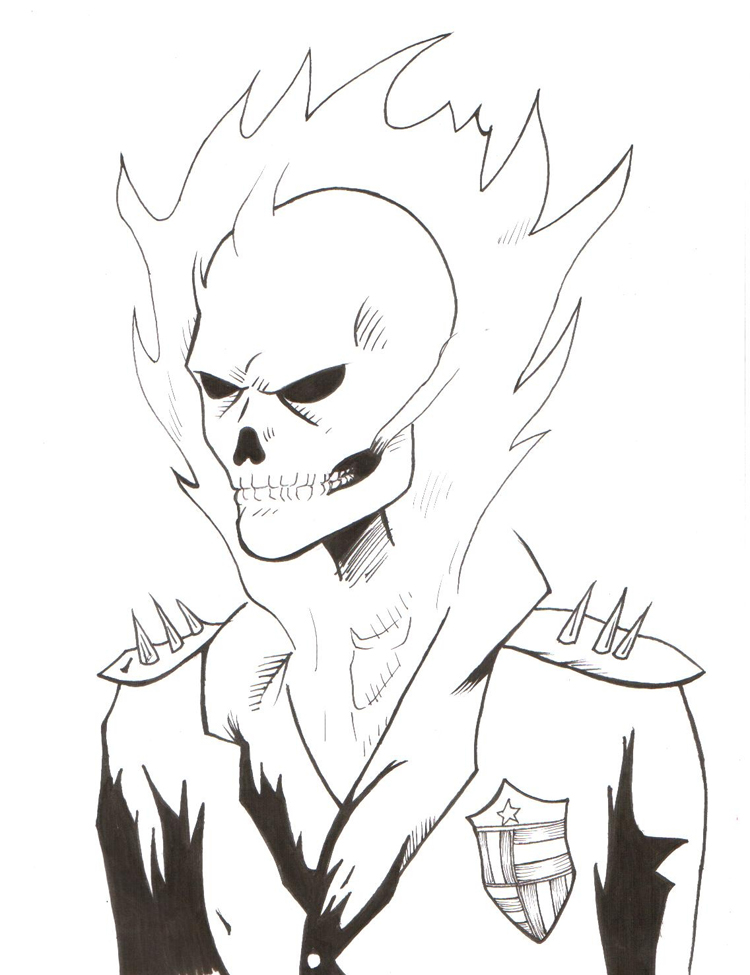 Ghost Rider black and white drawing - Motoqueiro Fantasma preto e