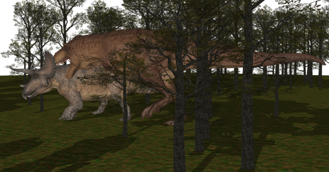 XPS T. rex catching subadult Triceratops 2