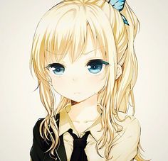 anime girl with dirty blonde hair and blue eyes