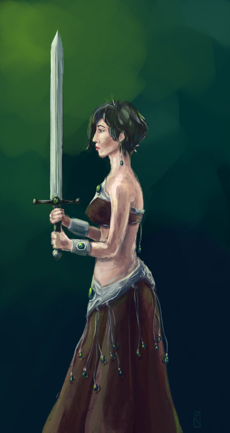 With sword